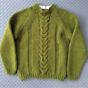 Hand-Knit Olive Green Cable Knit Sweater